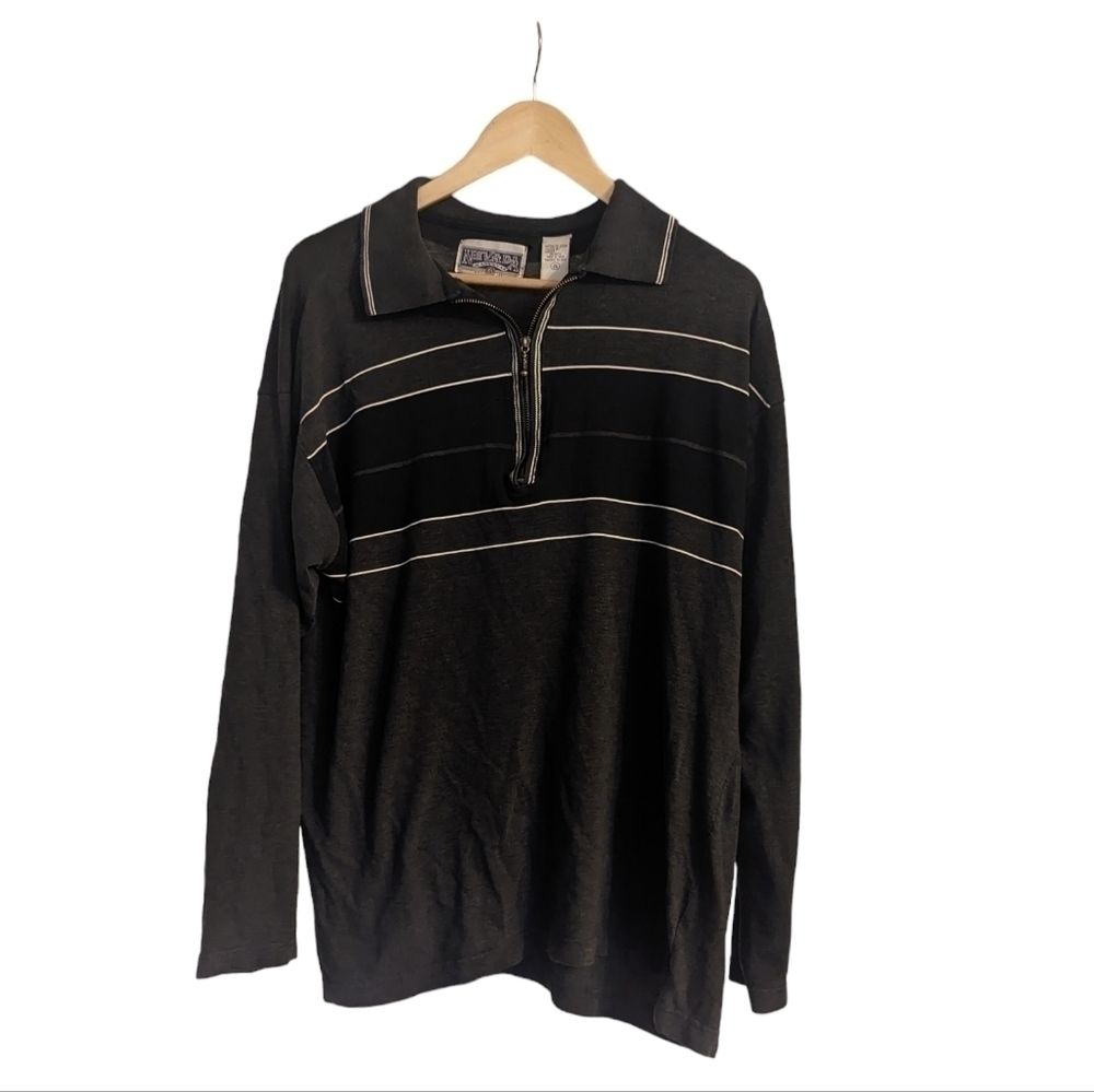 2/$15 Men's Nevada JeansWear Striped Long Sleeve Grey,Black & White-Size Medium